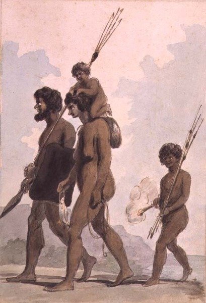 Perhe Uudessa Etelä-Walesissa, mahdollisesti Philip Gidley Kingin (1758-1808) tekemä, noin 1788-92 (akvarelli). tekijältä Anonymous Anonymous