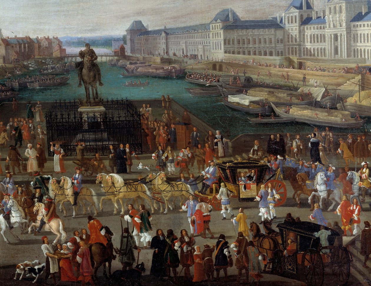Aktiviteetit ja kulku Pont Neufilla Pariisissa Nimetön maalaus 1600-luvulta. Pariisi, Musee d