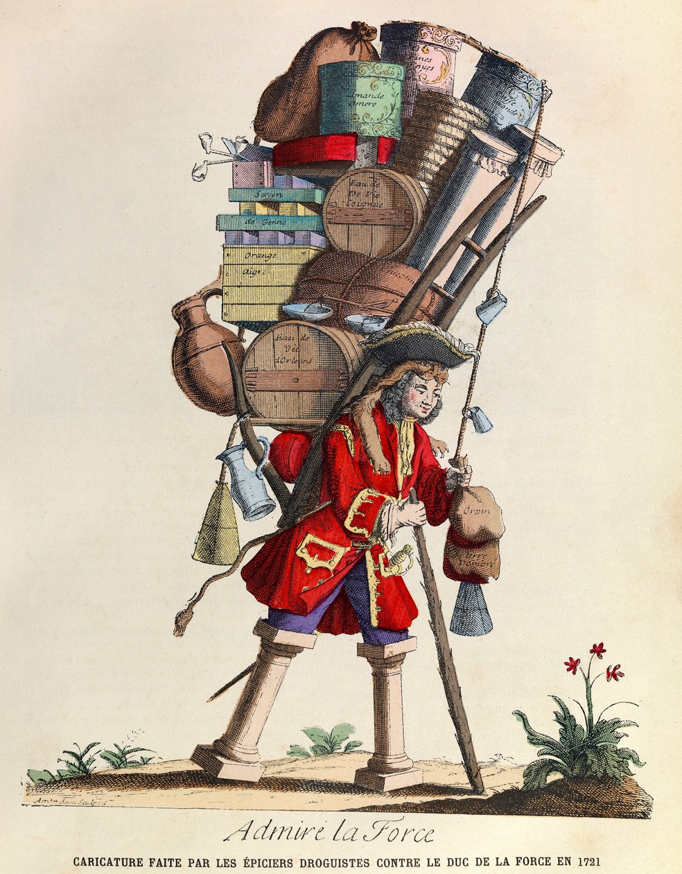 Ihaile Pariisin apteekkarien tekemää La Force -karikatyyria La Forcen herttua vastaan vuonna 1721 (kuningas Ludvig XV:n hallituskausi) - yksityinen kokoelma tekijältä Anonymous Anonymous