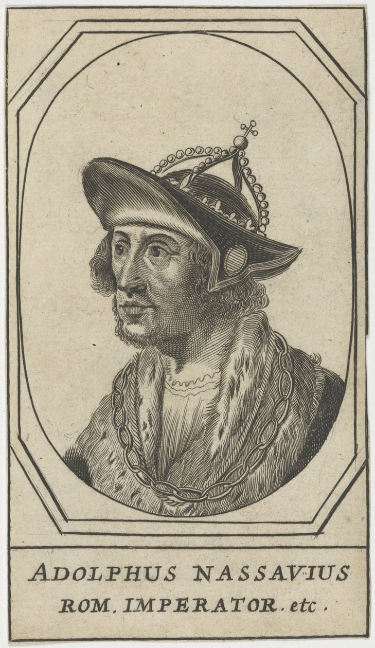 Adolphe de Nassau (1250-1298) - Adolf Nassaulainen, roomalaisten kuningas, Anonyymi. Etsaus, koko: 10,8x6,2 tekijältä Anonymous Anonymous