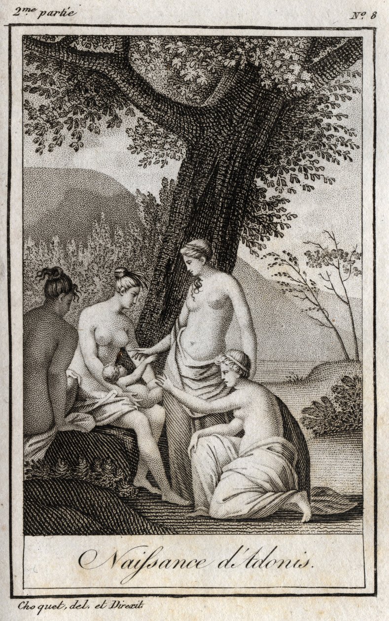 Adonis on syntynyt. Kaiverrus vuodelta 1819 Charles Albert Demoustier