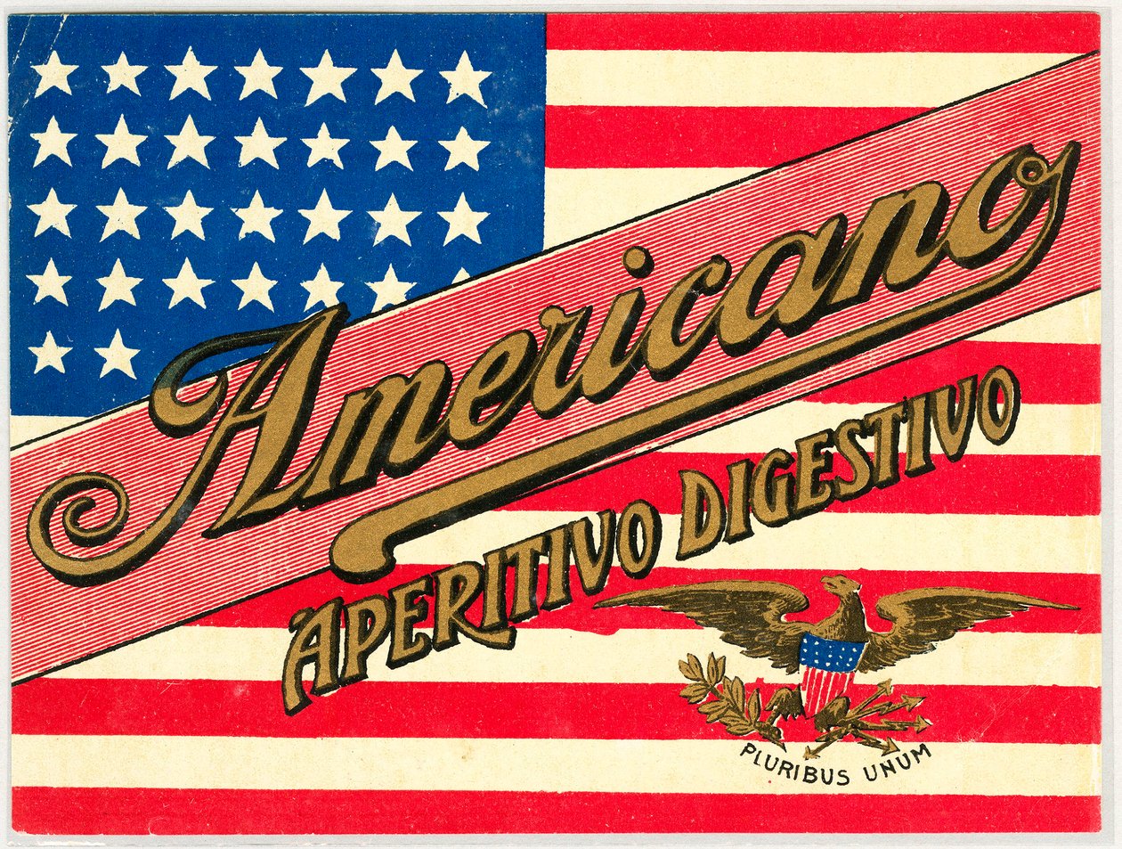 Mainos italialaisesta lyhytjuomasta Americano, amerikkalainen lippu tekijältä Anonymous Anonymous
