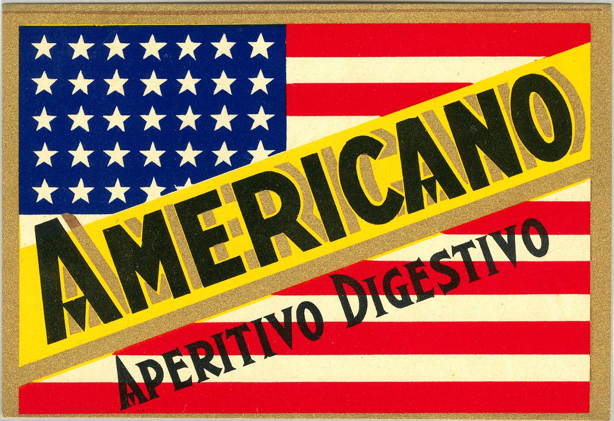 Mainos italialaisesta lyhytjuomasta Americano, amerikkalainen lippu tekijältä Anonymous Anonymous