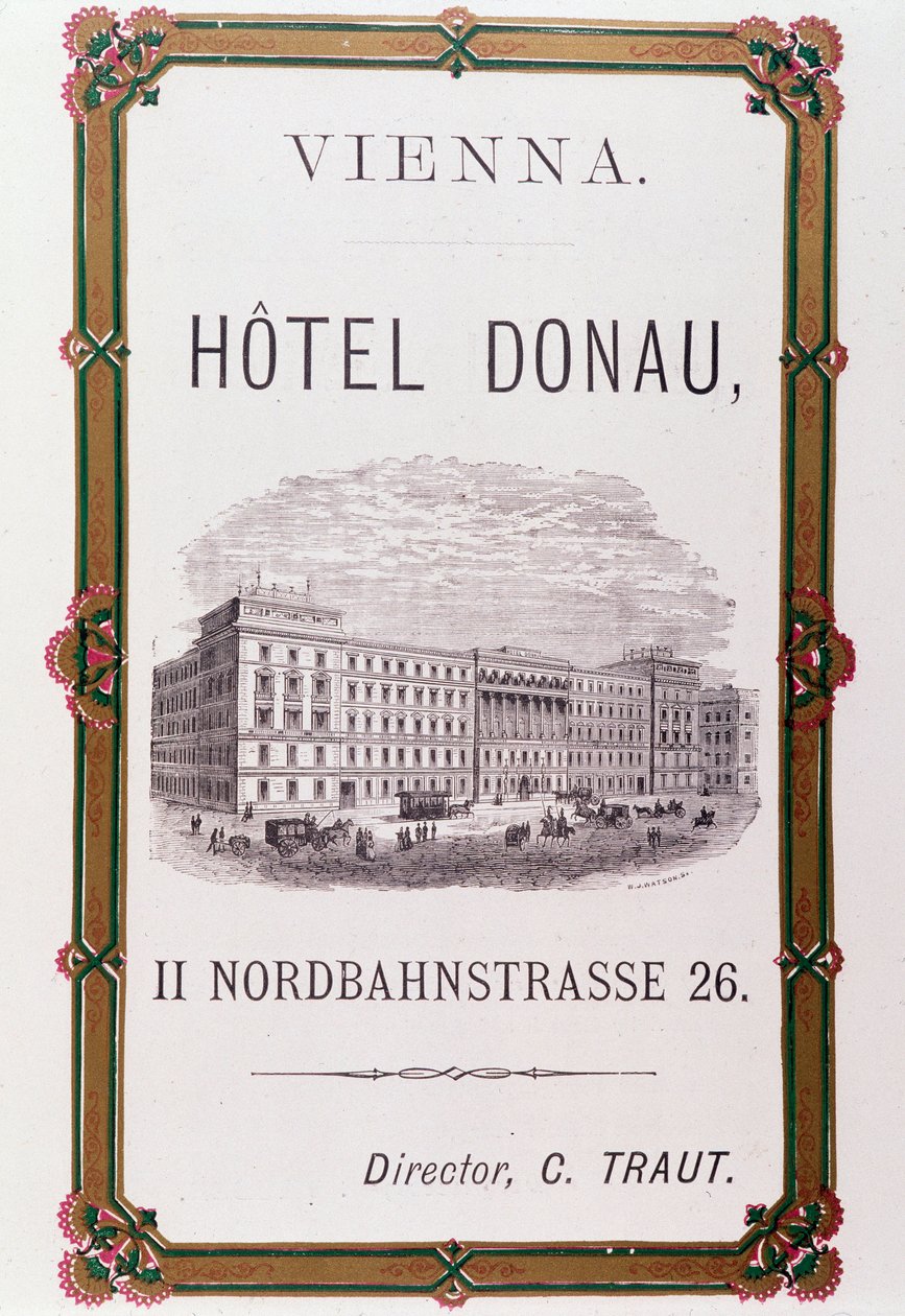 Mainosjuliste Hotel Donaulle Wienissä. Itävalta 1874 Yksityinen kokoelma tekijältä Anonymous Anonymous