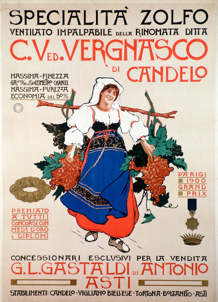 Mainosjuliste italialaisen yrityksen Vergnasco Candelon tuottamasta sienitautien torjunta-aineesta, 1900-luku tekijältä Anonymous Anonymous