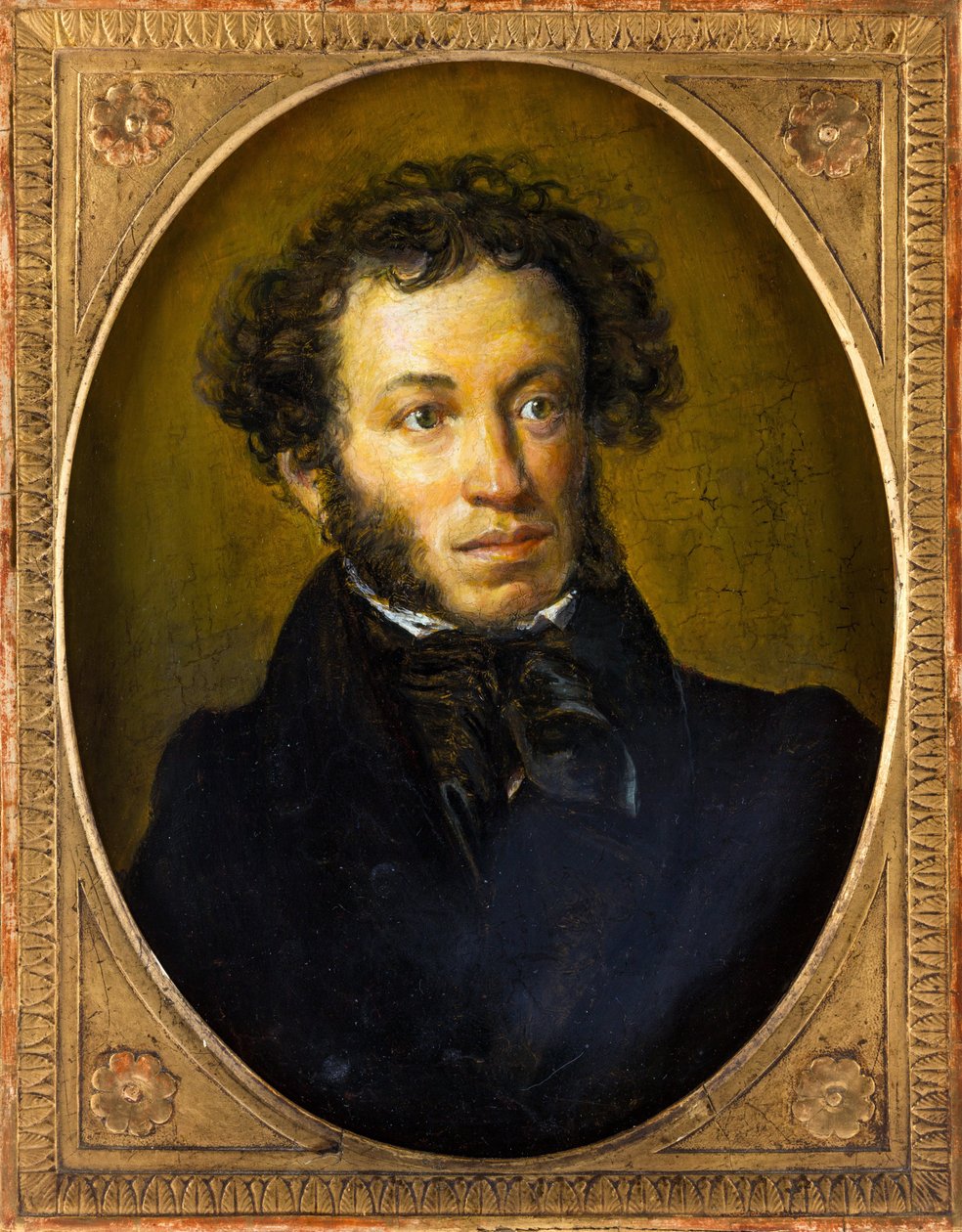 Alexandre Pouchkine - Runoilija Aleksandr Sergejevitš Puškinin (1799-1837) muotokuva - Nimetön. Öljy puulle, 1800-luvun toinen neljännes. Mitat: 40,5x30,5 cm. Yksityinen kokoelma tekijältä Anonymous Anonymous