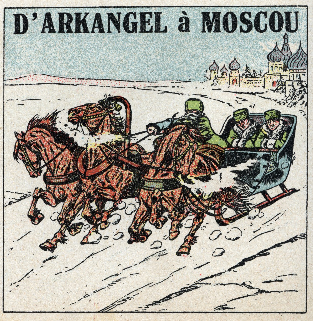Eläinten vetäminen: Arkangelista Moskovaan. Troikka Venäjällä. Anonyymi kuvitus vuodelta 1925. Yksityiskokoelma. tekijältä Anonymous Anonymous