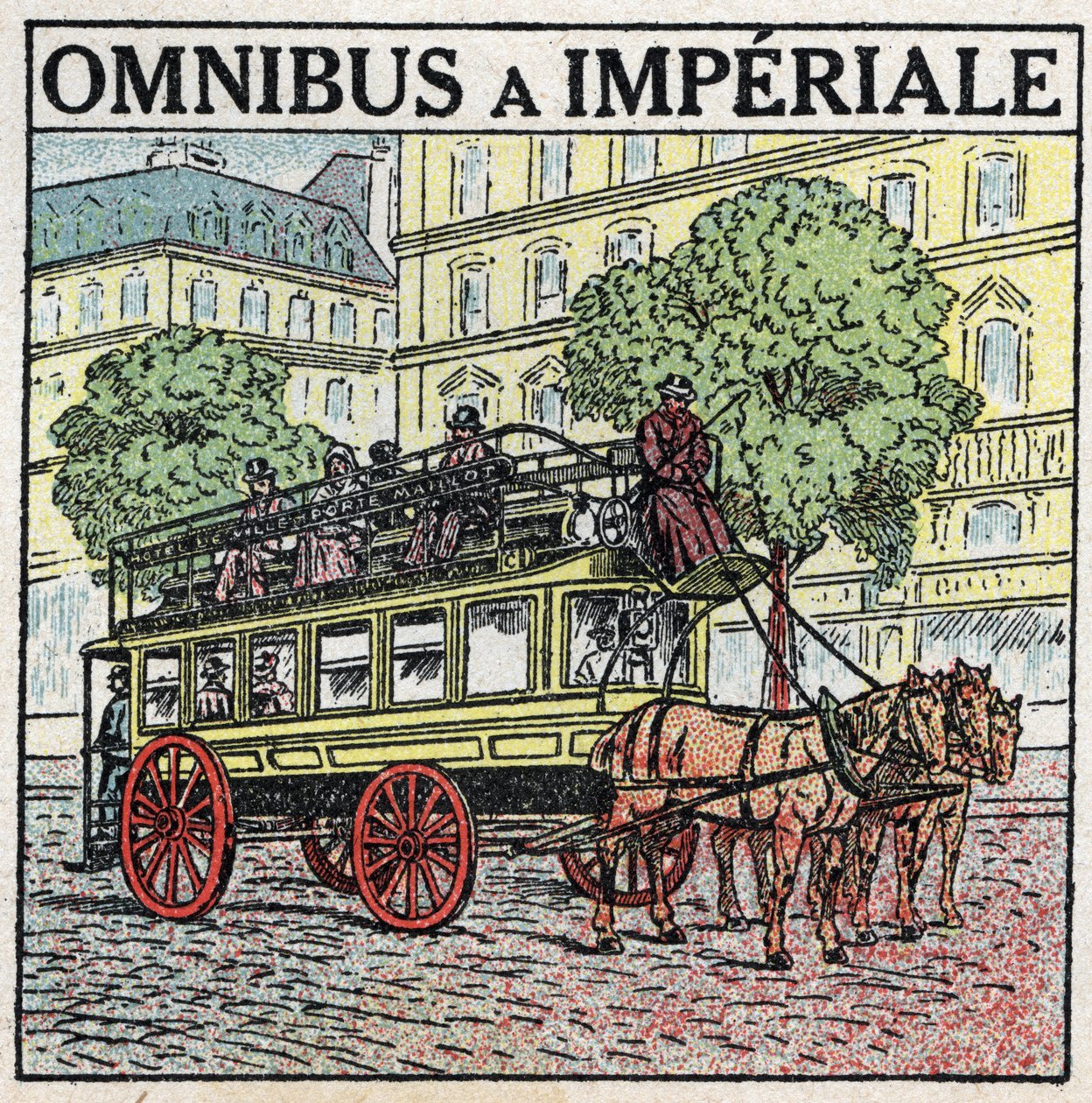 Eläinveto: omnibus a imperiale 1800-luvulla. Anonyymi kuvitus vuodelta 1925. Yksityiskokoelma. tekijältä Anonymous Anonymous