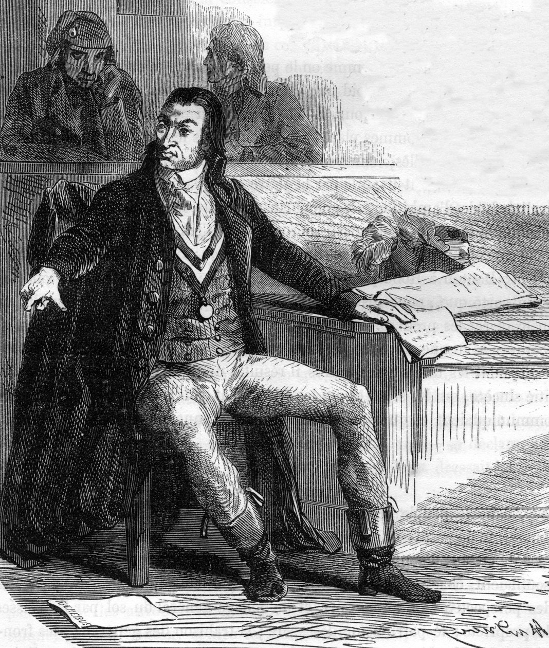 Antoine Quentin Fouquier de Tinville, dit Fouquier-Tinville (1746-1795), ranskalainen lainsäätäjä ja vallankumouksellinen, vallankumoustuomioistuimen julkinen syyttäjä - Kaiverrus "Histoire des Girondins" -kirjoitukseen, kirjoittanut Alphonse de Lamartine  tekijältä Anonymous Anonymous