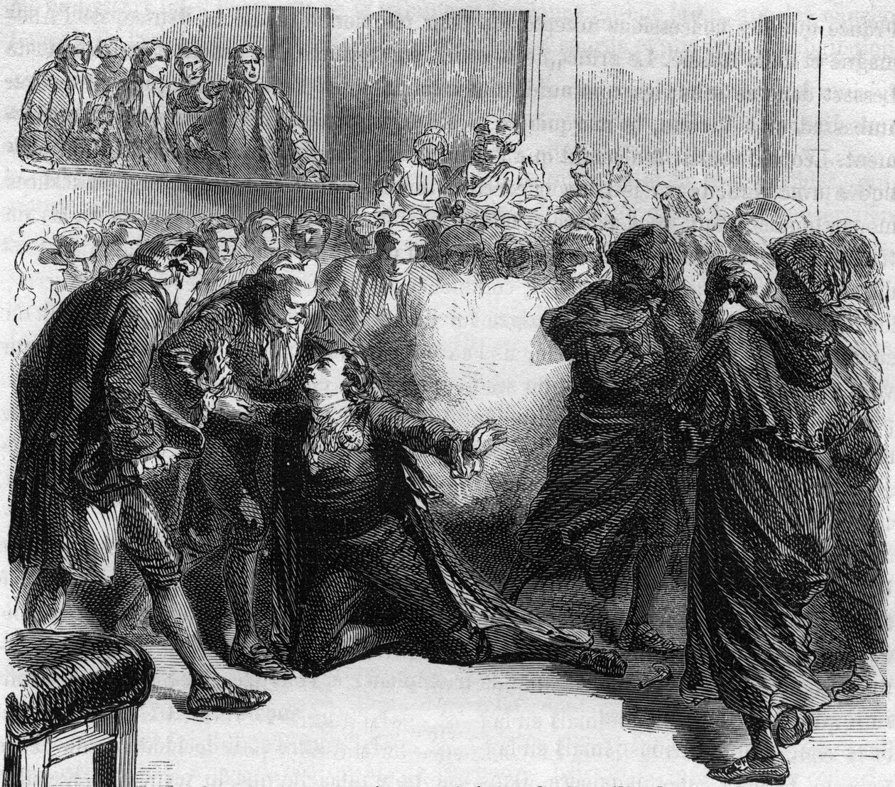 Kustaa III:n salamurha - Ruotsin kuninkaan Kustaa (Gustave) III:n (1746-1792) salamurha Jacob Johan Ankarstromin Tukholman kuninkaallisen oopperan naamioballin aikana - Kaiverrus Alphonse de Lamartinen kirjaan "Histoire des Girondins" ( 1790- tekijältä Anonymous Anonymous