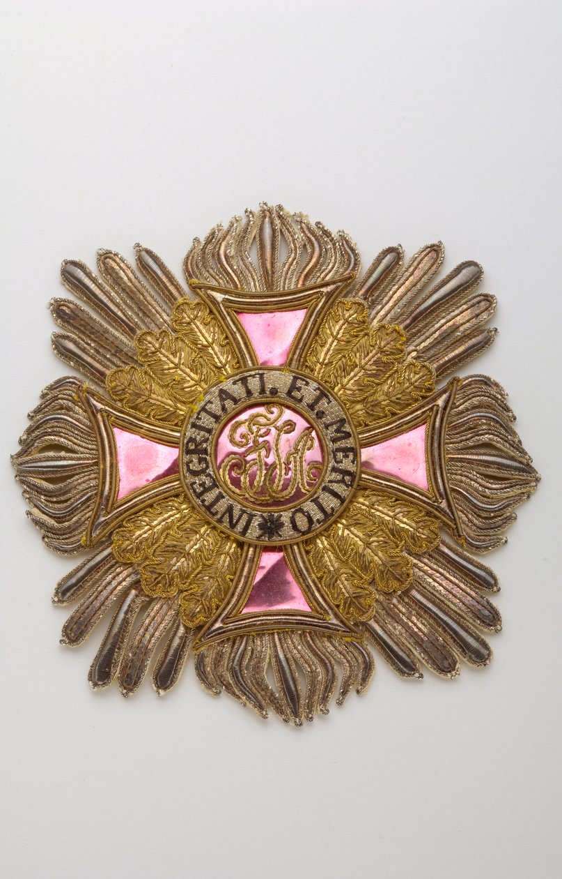 Itävalta - Leopoldin ritarikunta: Charles Louis Huguetille, Semonvillen markiisille (1759-1839) kuuluva ritariristin laatta - Debyytti XIX vuosisadalla - Brodeeraukset kulta-, hopea- ja silkkilangoista, krantilla, paljetteja ja hopealanka - Suuren kankaan  tekijältä Anonymous Anonymous