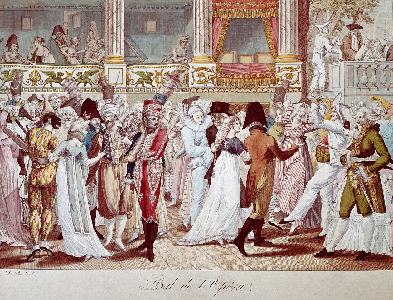Ball maski Pariisin oopperassa. Bosion litografia. 1800-luvun Pariisi, Musee Carnavalet tekijältä Anonymous Anonymous