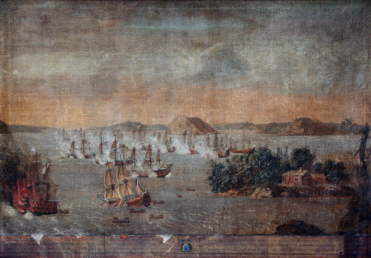 Hoglandin taistelu - Suuren Pohjan sodan aikana, Ruotsin ja Venäjän välinen meritaistelu 22.7.1713 - Tylynmaan taistelu 22.7.1713 - Tuntemattoman taiteilijan maalaus tekijältä Anonymous Anonymous