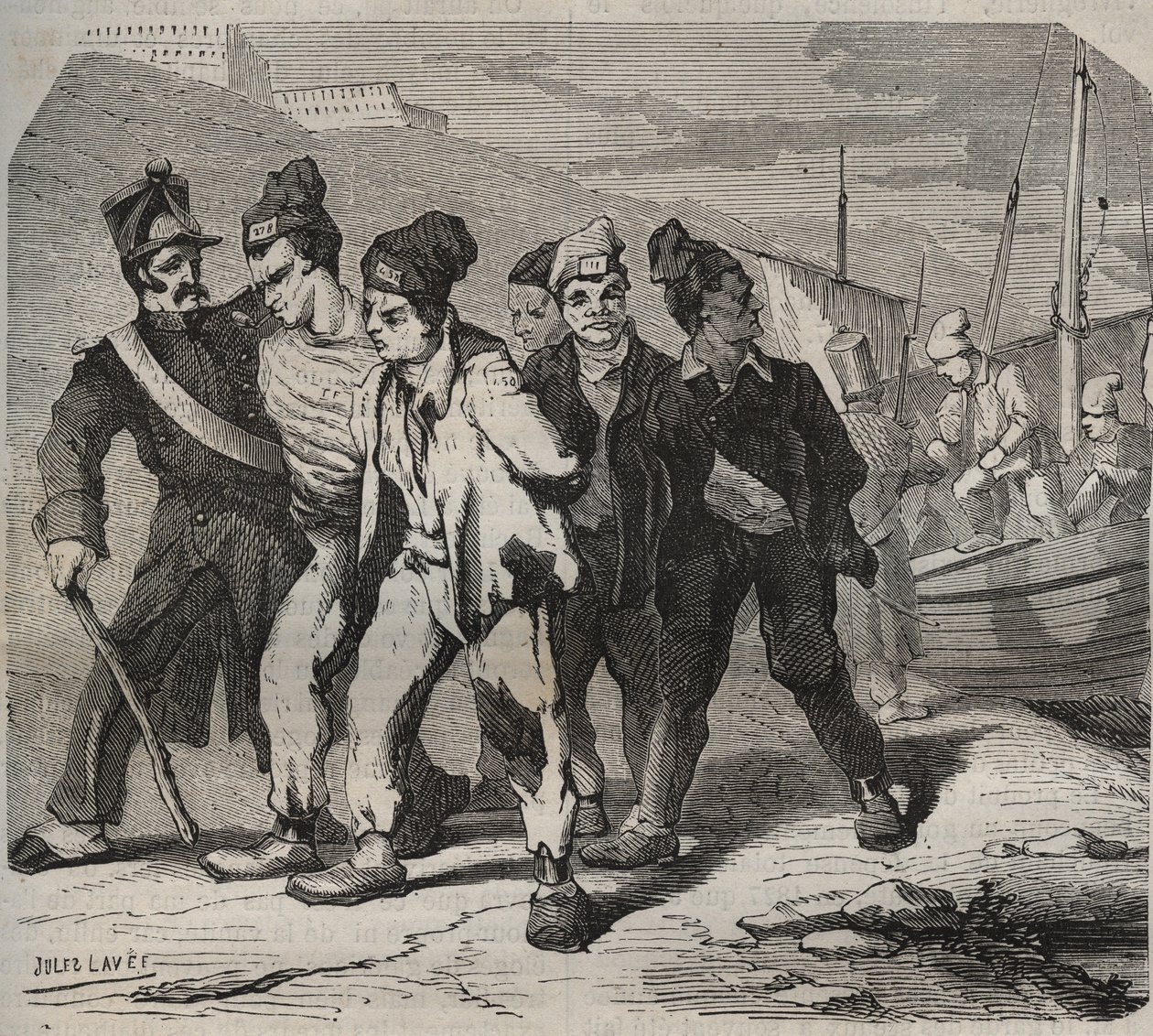 Belle-Ile-en-Mer (kaunis saari merellä) 1800-luvulla. Kaiverrus kirjaan "Vankiloiden historia niiden luomisesta nykypäivään" (1877), Pierre Zaccone (1817-1895) (Colonia Penale - Rangaistussiirtokunta) tekijältä Anonymous Anonymous