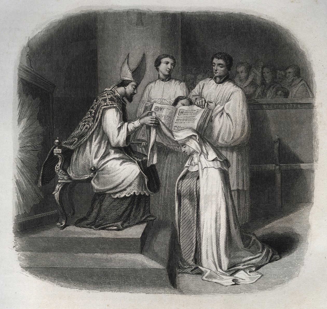 Siunattu Inkarnaatio Maria (Parta Jeanne Avrillot) (1566-1618) Ranskalainen mystikko, joka saa karmeliitin verhon vuonna 1614. Kaiverrus vuodelta 1846 kirjassa ”Pyhien elämää”. Yksityinen kokoelma. tekijältä Anonymous Anonymous