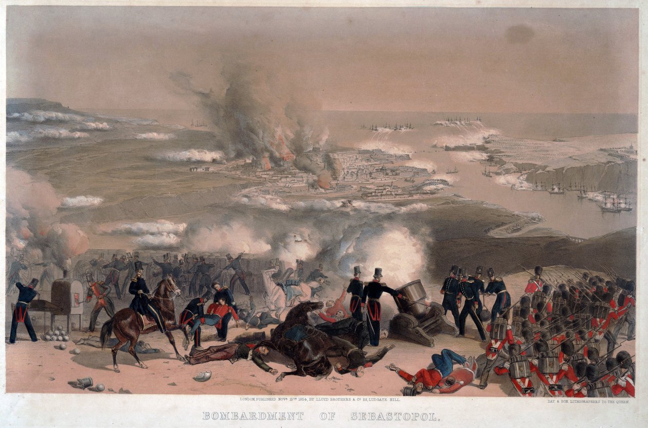 Sevastopolin pommitukset - Nimetön - 1854 - Värilitografia - 83x117,2 - Yksityiskokoelma tekijältä Anonymous Anonymous