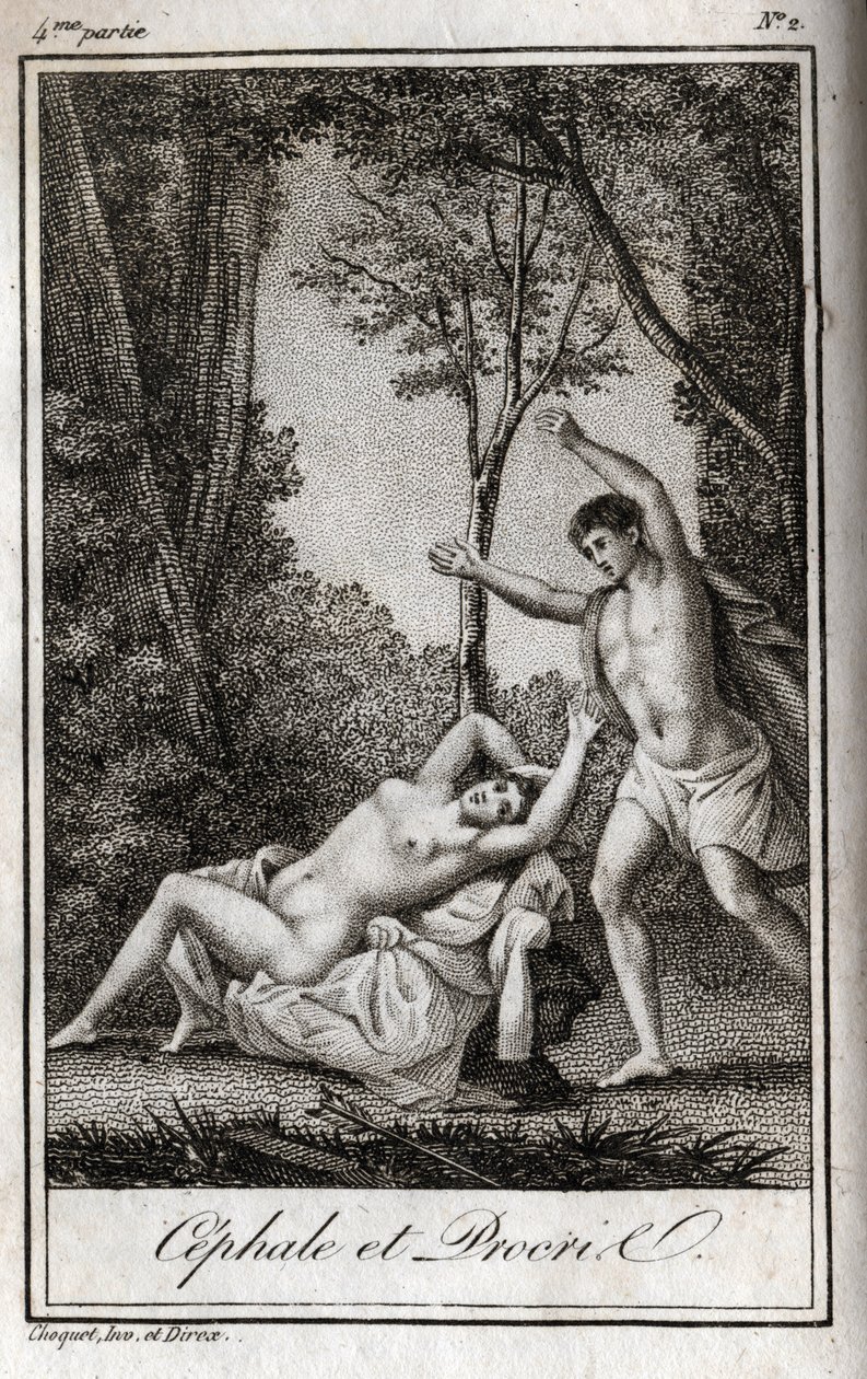 Cephale ja Procris (Cephalus) rakastavaiset. Kaiverrus vuodelta 1819 Charles Albert Demoustier