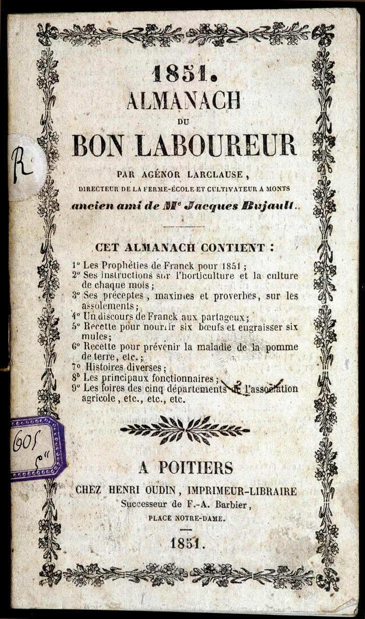 Kansi Almanach du Bon Ploureur, kirjoittanut Agenor Larclause, Poitiers tekijältä Anonymous Anonymous