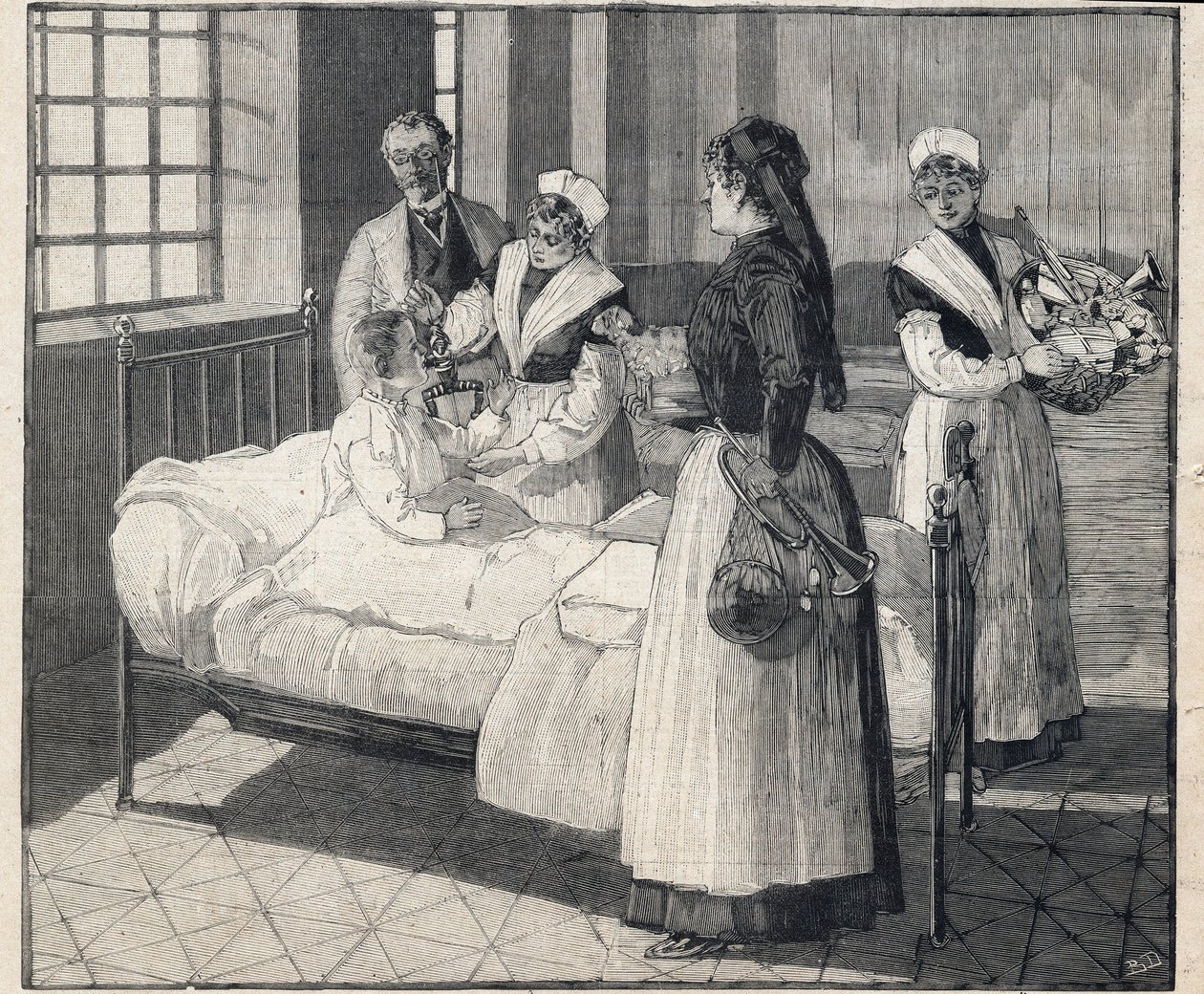 Lelujen jako julkisille lapsille uudenvuodenpäivänä. Kaiverrus kirjassa "" Le Petro Parisien"" 8.1.1893. Yksityinen kokoelma tekijältä Anonymous Anonymous