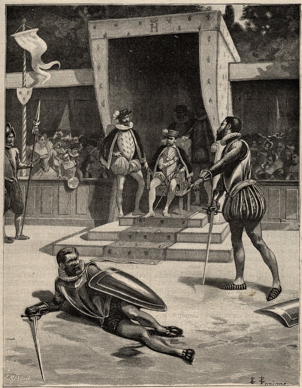 Kaksintaistelu Francois de Vivonne de la Chataigneraien ja Guy de Chabotin, Baron de Jarnacin välillä Saint Germain en Layessa, Ranskassa 10. heinäkuuta tekijältä Anonymous Anonymous