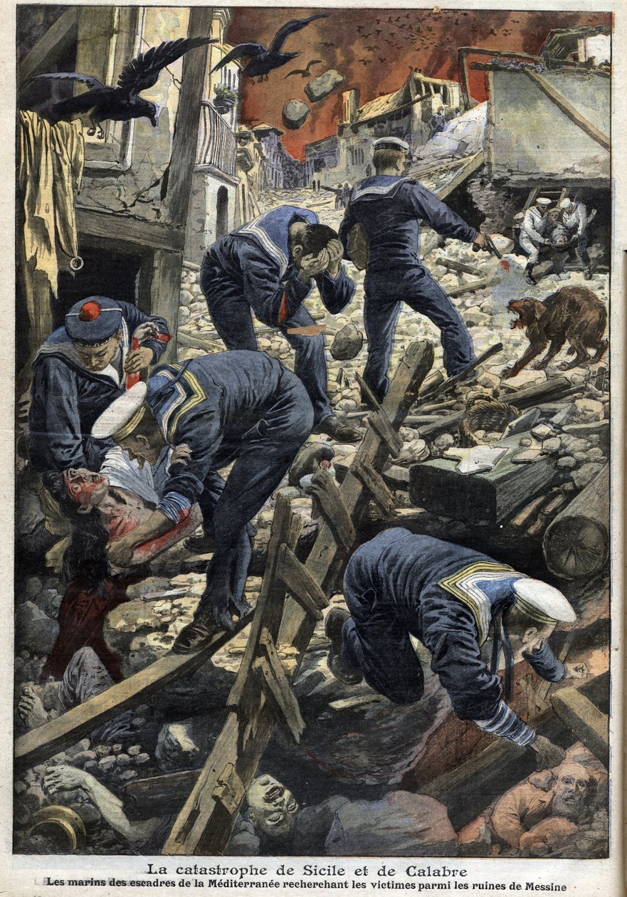 Maanjäristys Sisiliassa, Calabria 1909 - Sisilian ja Calabrian katastrofi (maanjäristys) - Välimeren merimiehet etsivät uhreja Messinan raunioiden välistä - "" Pieni päiväkirja"" tammikuussa 1909 tekijältä Anonymous Anonymous