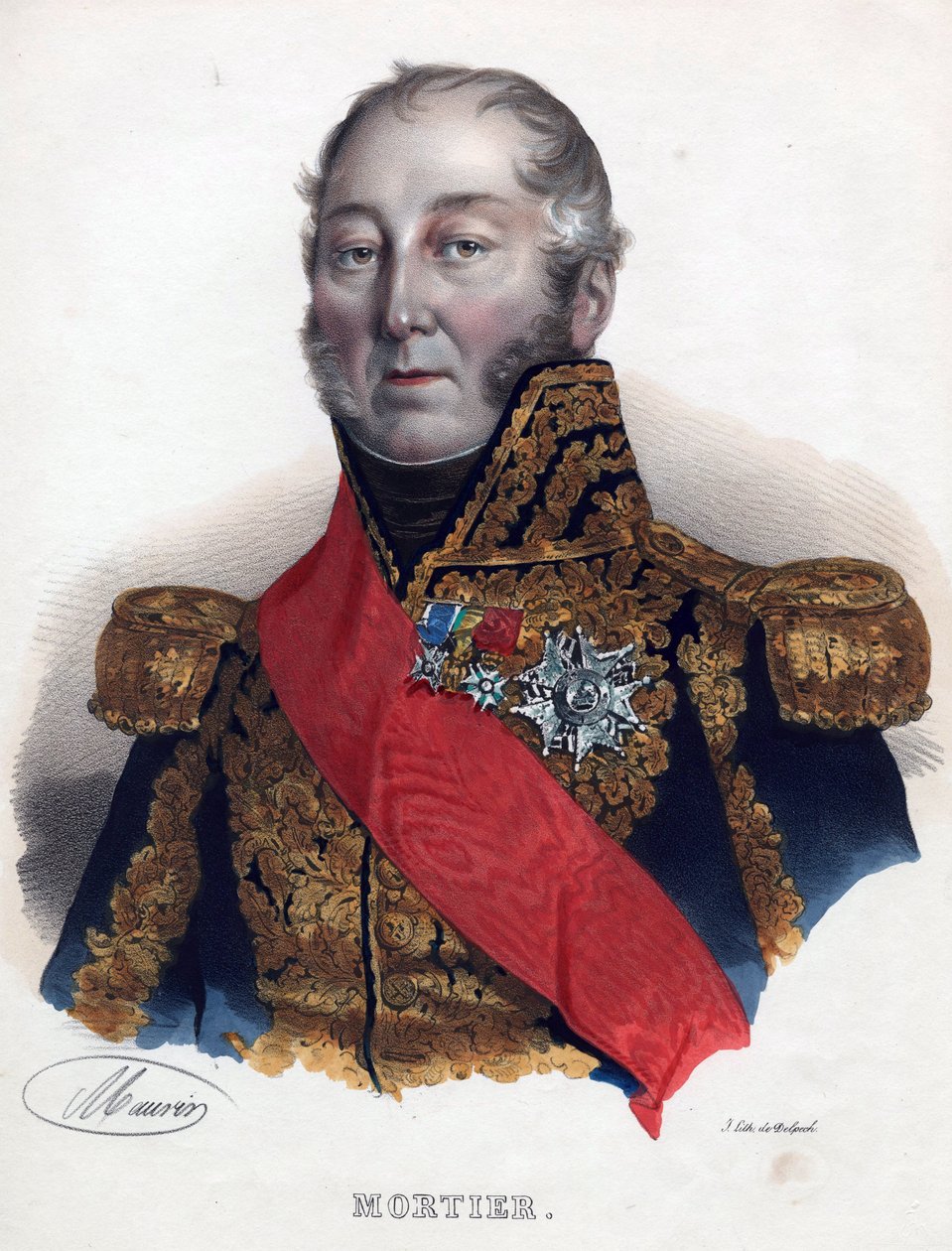 Edouard Adolphe Mortier (1768-1835), Ranskan marsalkka - Nimetön - 1835 - Litografia, akvarelli - 32x24 - Yksityiskokoelma tekijältä Anonymous Anonymous
