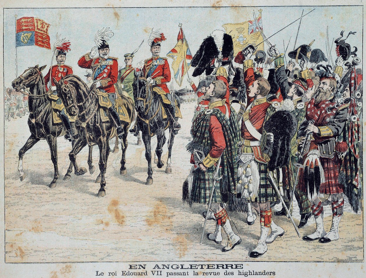 Edward VII (1841-1910) Englannin kuningas arvioi Scottish Highlanders Illustrationin "Little Diary" 1905 -yksityiskokoelman maineikkaasta liitteestä tekijältä Anonymous Anonymous