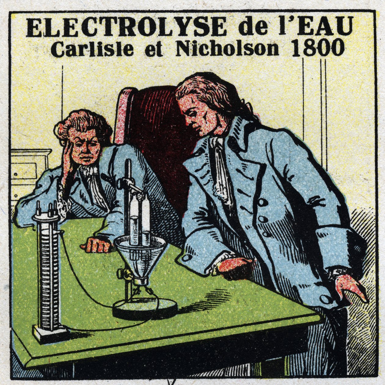Sähkökemia: Anthony Carlislen (1768-1842) ja William Nicholsonin (1753-1815) veden elektrolyysi Lontoossa 2. toukokuuta tekijältä Anonymous Anonymous