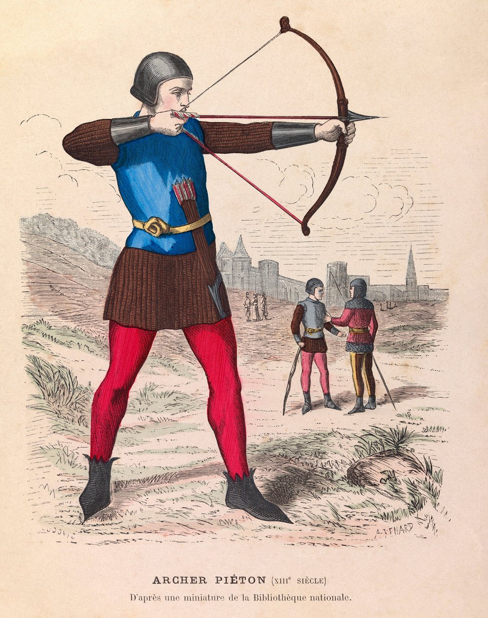 Kaiverrus - Archer pieton du 13eme Siecle a Paris - Kävelyjousimies Pariisissa 1200-luvulla - yksityinen kokoelma tekijältä Anonymous Anonymous