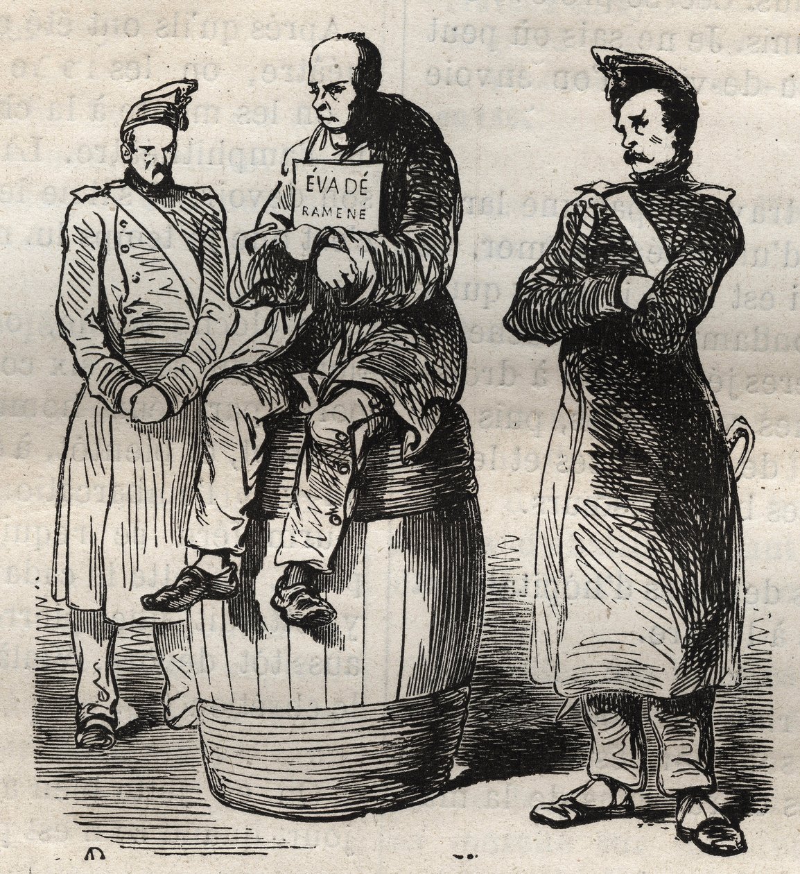 Näyttely pakkokierrosta (Evade palasi) Toulonin vankilassa 1800-luvulla. Pierre Zacconen (1817-1895) (1817-1895) (Colonia Penale - Penal Colony) kaiverrus kirjaan ”Vangoitujen historia heidän luomisestaan ​​nykypäivään” (1877). Yksityinen kokoelma. tekijältä Anonymous Anonymous