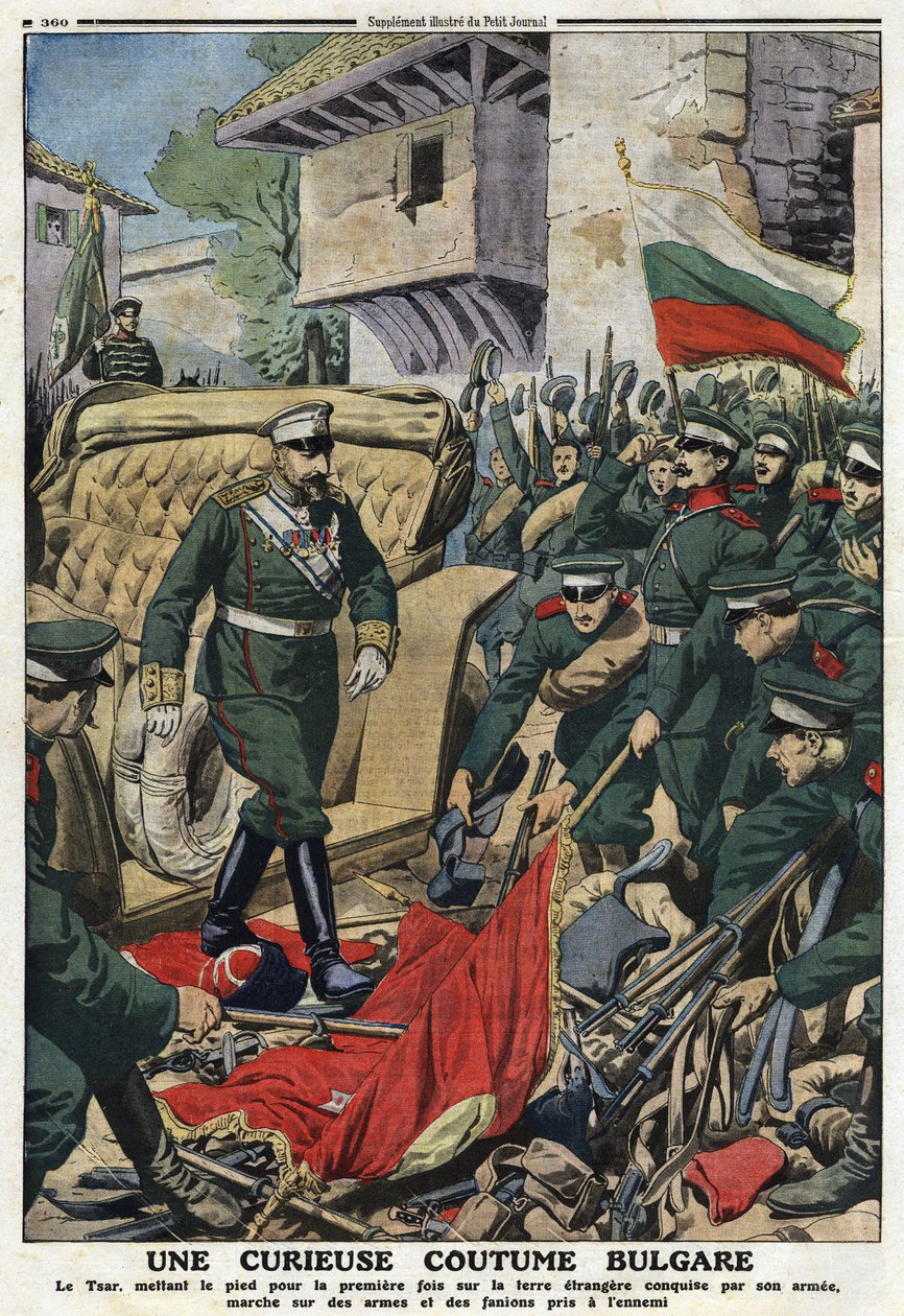 Ensimmäinen Balkanin sota (Balkan): Bulgarian tsaari Ferdinand I (1861-1948) marssii armeijansa valloittamille vieraille maille Mustapha-Pashassa (Mustapha Pasha), nykyisessä Ferdinandovossa, ihailee vihollisten aseita ja viiriä""" kuva aiheesta " Pieni pä tekijältä Anonymous Anonymous
