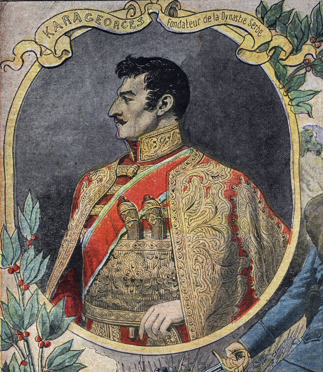 Ensimmäinen maailmansota 1914-1918 (14-18): Muotokuva Georges Petrovic dit Karageorgesista (1752-1817), serbialainen valtiomies ja Karadordevic-dynastian perustaja. Kaiverrus "" Le Petite Journalissa"" tekijältä Anonymous Anonymous