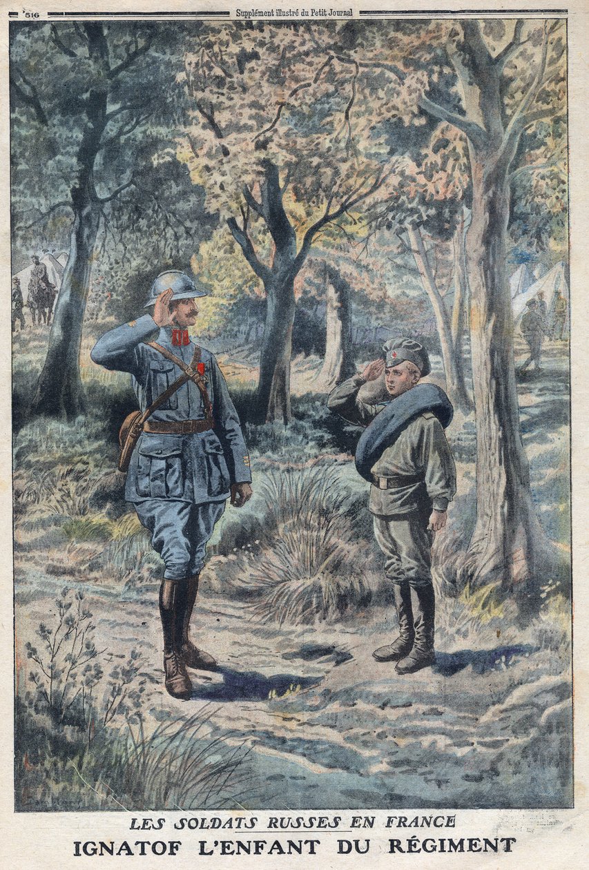 Ensimmäinen maailmansota 1914-1918 (sota 14-18). Nuori venäläinen sotilas Ignatof ranskalaisen armeijan rykmentissä. "" Le Petité Journal" -lehdessä, 21.5.1916. Yksityinen kokoelma tekijältä Anonymous Anonymous