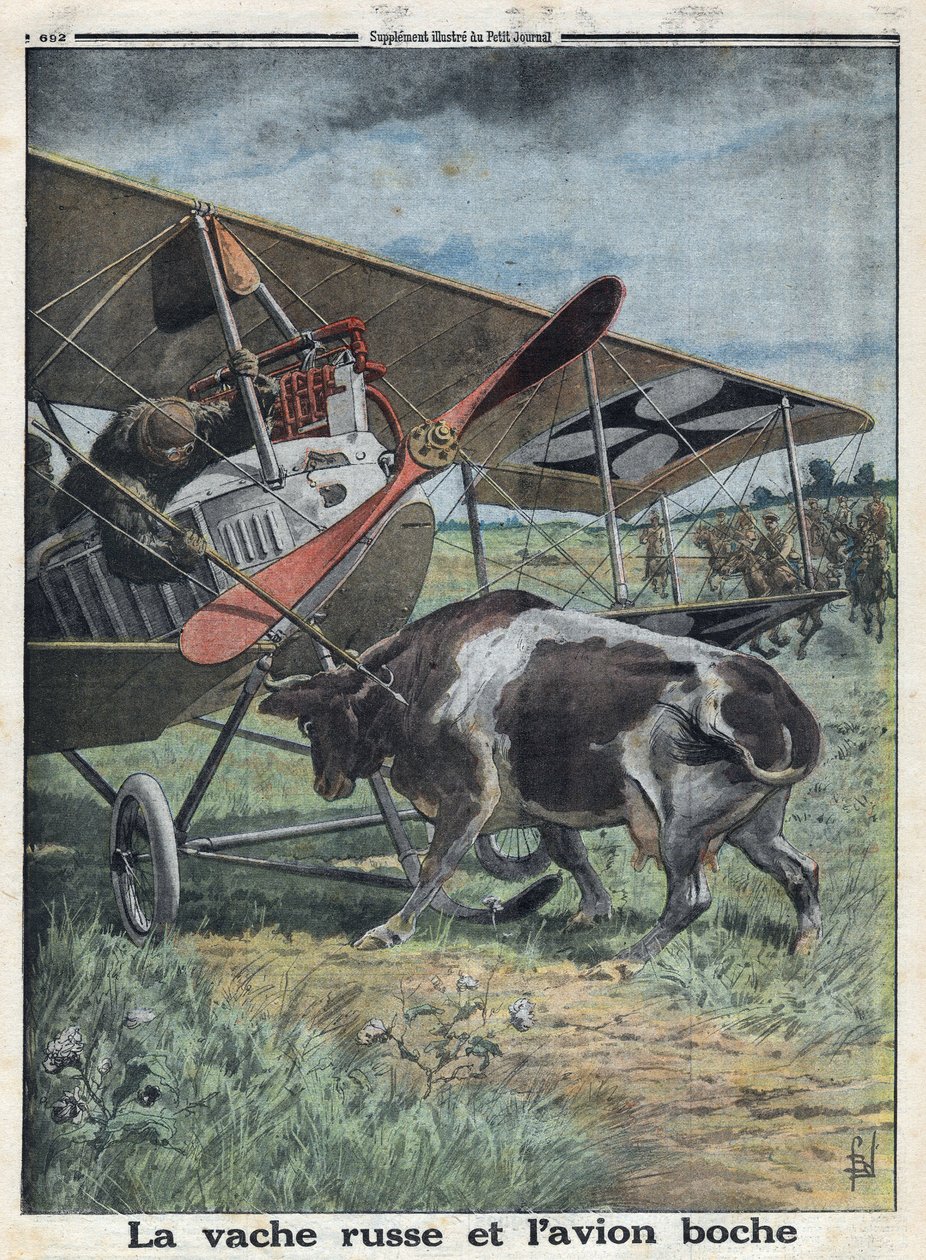 Ensimmäinen maailmansota 1914-1918 (sota 14-18). lehmä Venäjällä estämässä Saksan armeijan lentokonetta jäätymästä. "" Le Petite Journal" -lehdessä, 22.10.1916. Yksityinen kokoelma tekijältä Anonymous Anonymous