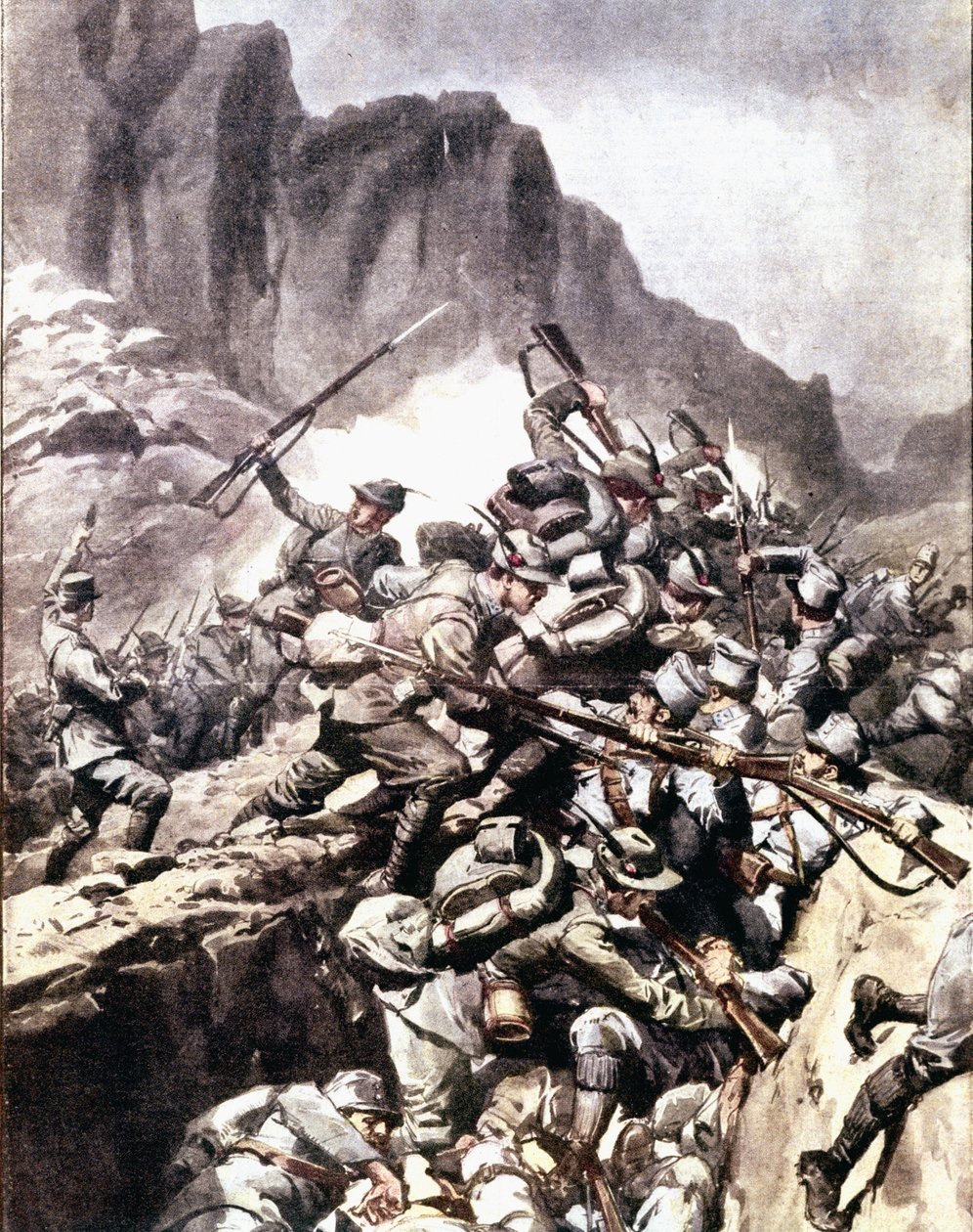 Ensimmäinen maailmansota: "" yhteenotot italialaisten alppimetsästäjien (alpino tai alpini) ja Itävalta-Unkarin armeijan sotilaiden välillä Val d