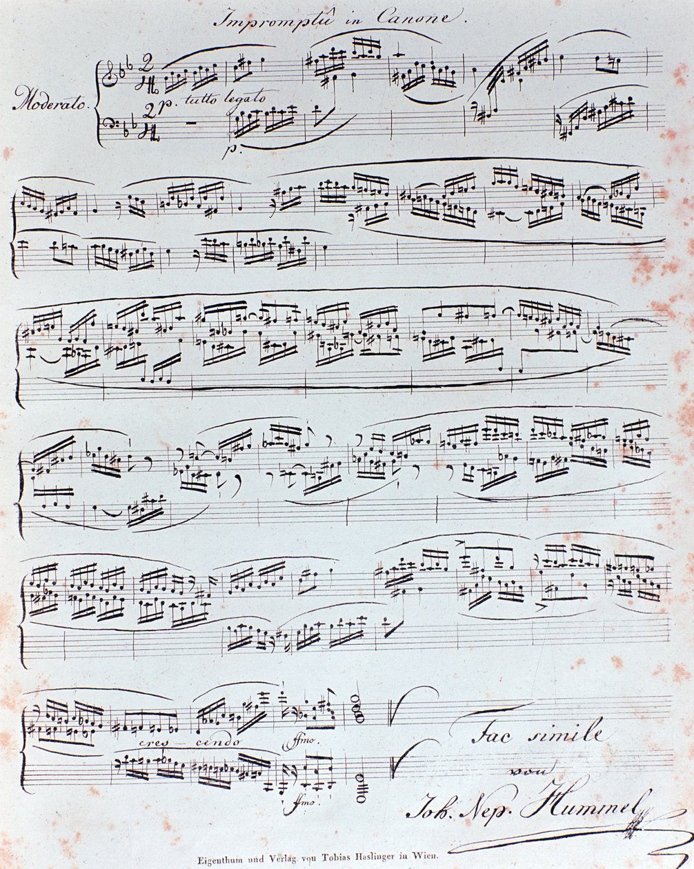 Ensimmäinen sivu J N Hummelin pianomenetelmästä (1800-luku) tekijältä Anonymous Anonymous
