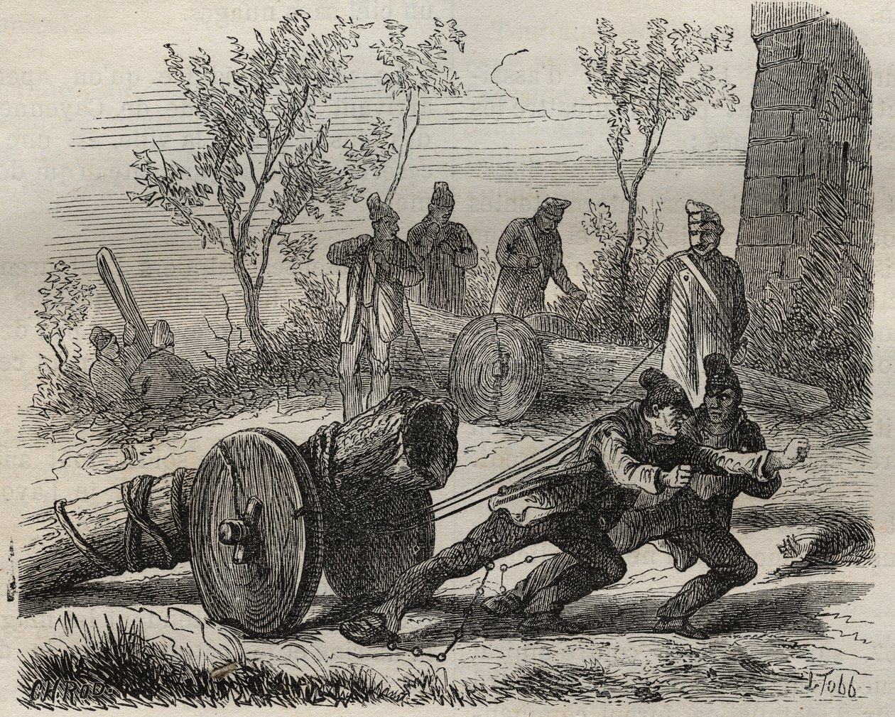 Forcats bucherons Toulon Bagnessa 1800-luvulla. Pierre Zacconen (1817-1895) (1817-1895) (Colonia Penale - Penal Colony) kaiverrus kirjaan ”Vangoitujen historia heidän luomisestaan ​​nykypäivään” (1877). Yksityinen kokoelma. tekijältä Anonymous Anonymous