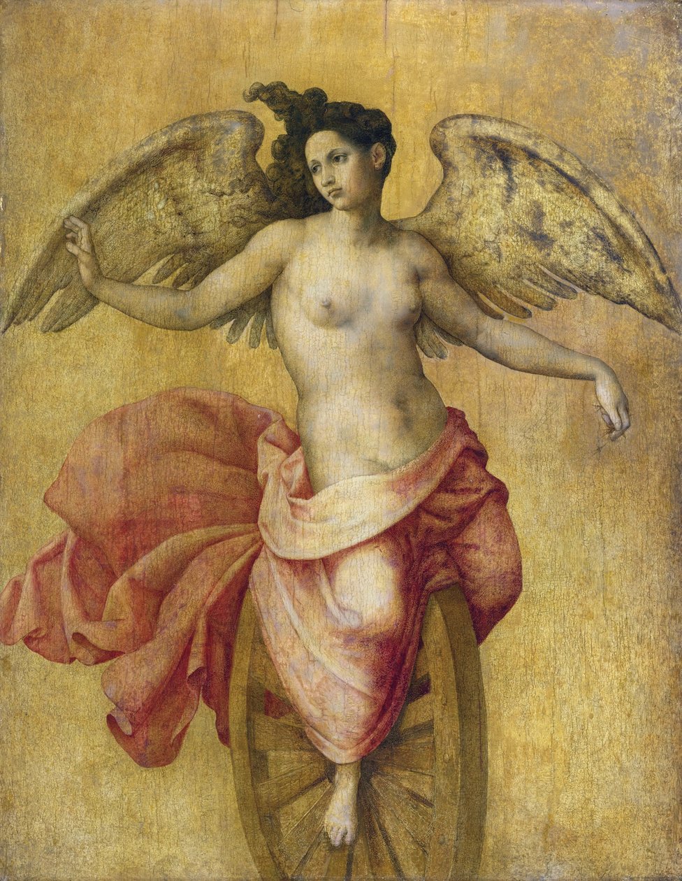 Fortune sur une roue - Fortuna pyörässä, Anonymous. Öljy puulle, koko: 78,7x61, n. 1550, yksityinen kokoelma tekijältä Anonymous Anonymous