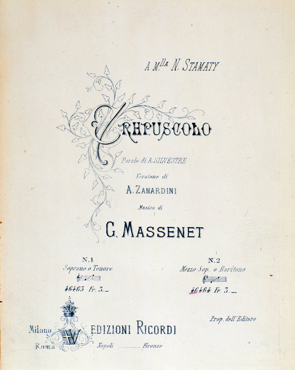 Frontispice of Crepuscule, Jules Massenet