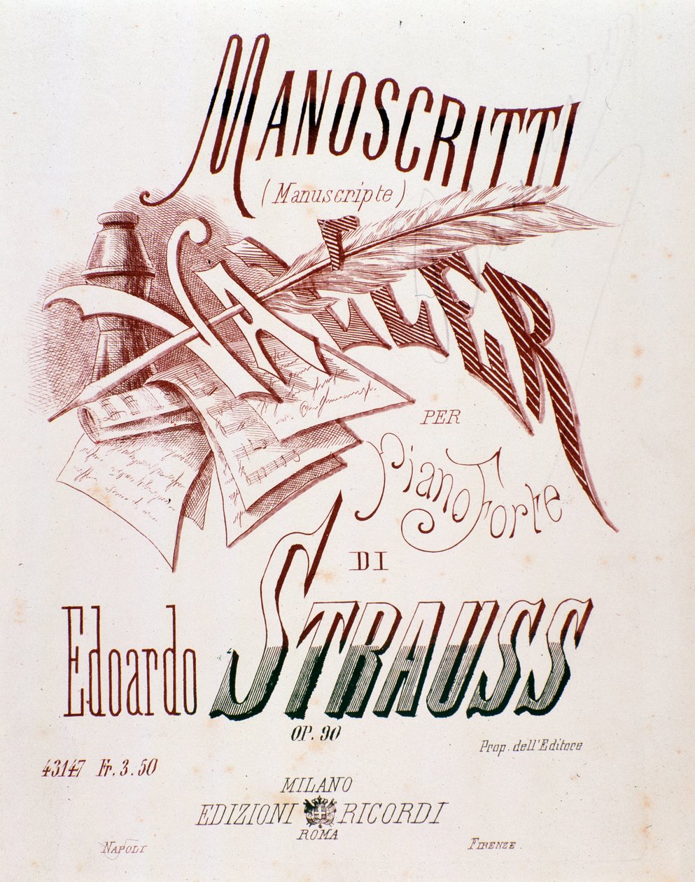 Eduard Straussin valssien pianolle musiikillisen partituurin etukappale tekijältä Anonymous Anonymous