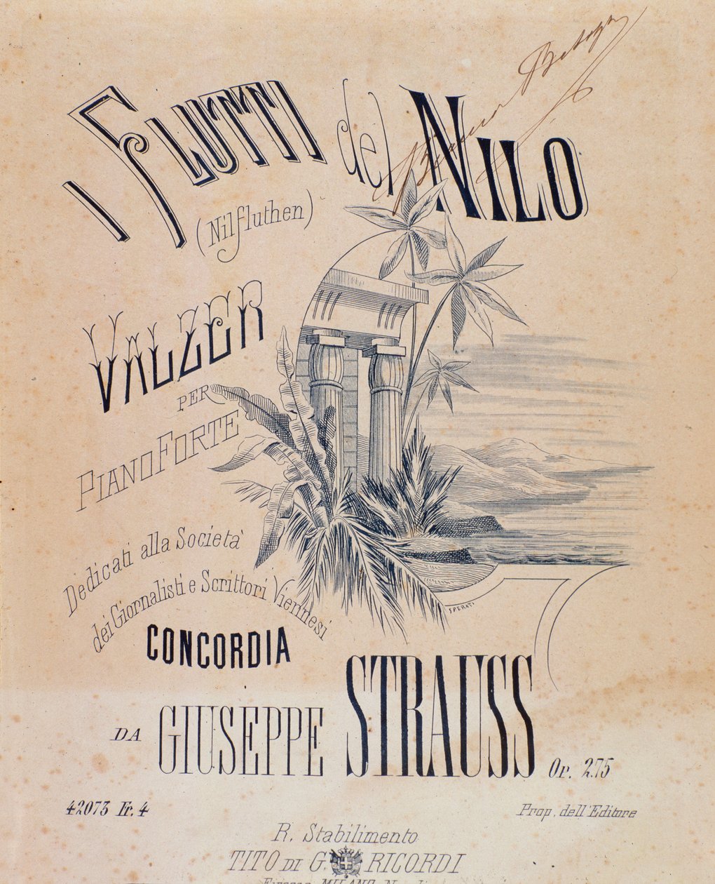 Josef Straussin Nile Watersin pianolle tarkoitettujen valssien nuotioiden etukappale tekijältä Anonymous Anonymous
