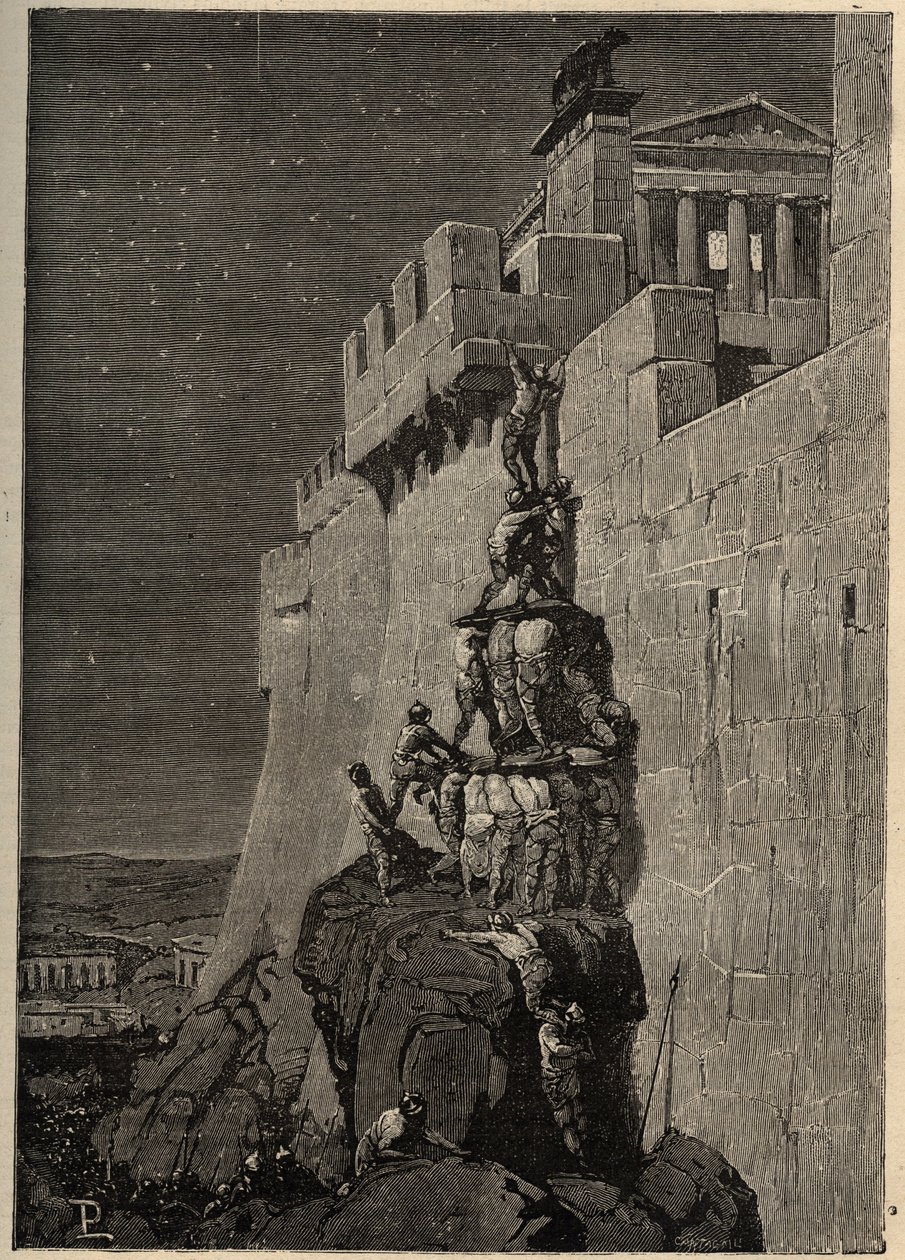 Gallialaiset yrittävät vallata Capitolin (390 eKr.) - Hanhet pelastavat Rooman Capitolin gallilaisilta hyökkääjiltä - - kaiverrus 1890 tekijältä Anonymous Anonymous