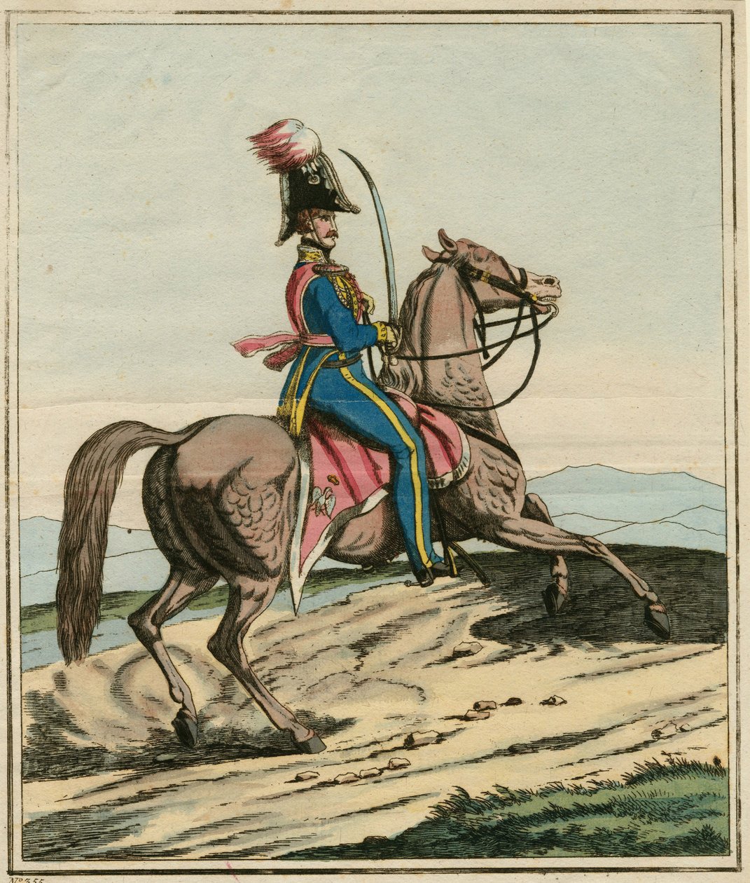 Kenraali Jozef Dwernicki (1779-1857), puolalainen kenraali, joka osallistui marraskuun kansannousuun tai Puolan-Venäjän sotaan 1830-1831 - Nimetön - 1831 - Etsaus, akvarelli - 33,7x26,3 - Yksityiskokoelma tekijältä Anonymous Anonymous