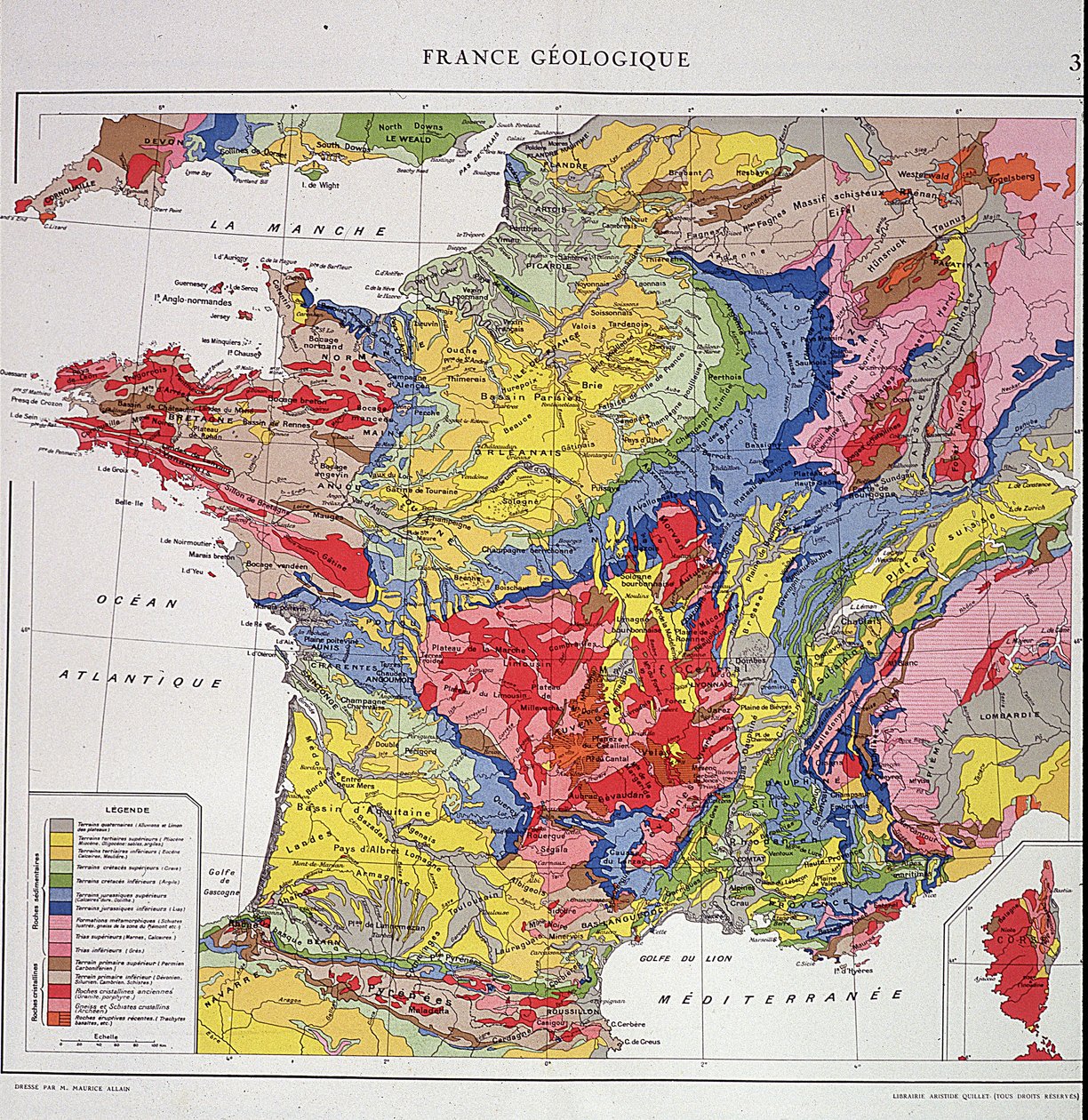Maantieteellinen kartta: Geologinen Ranska - 1950-luvun atlas. tekijältä Anonymous Anonymous