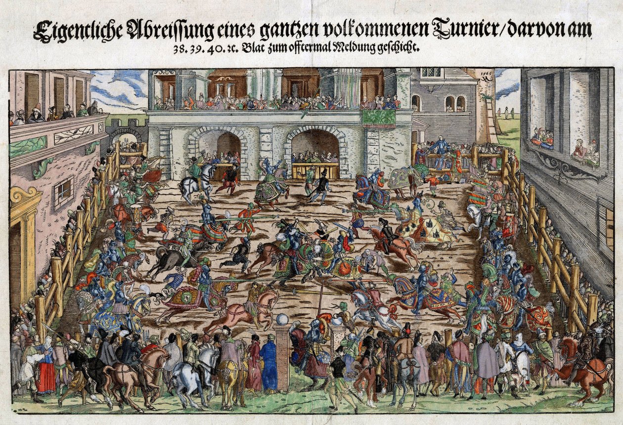 German Knight Tournament - Anonymous - n. 1530 - Kuparikaiverrus, akvarelli - 27,6x37,6 - Yksityiskokoelma tekijältä Anonymous Anonymous