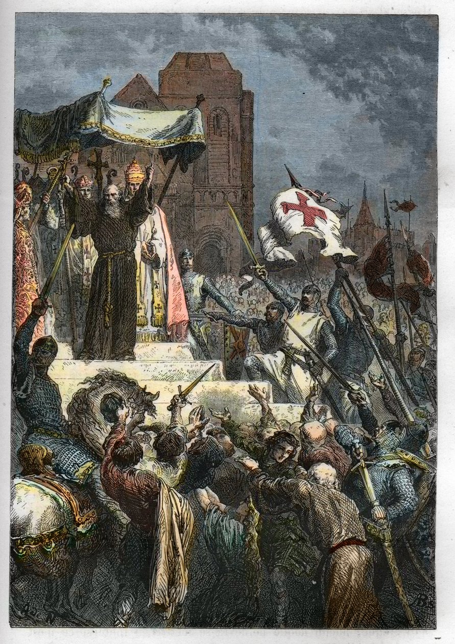 Jumala haluaa sen: Clermontin kirkolliskokouksessa (tänään Clermont Ferrand (Clermont-Ferrand), Auvergne) Pietari Erakko (1050-1115) saarnasi ensimmäistä ristiretkeä ennen paavi Urbanus II:ta tekijältä Anonymous Anonymous