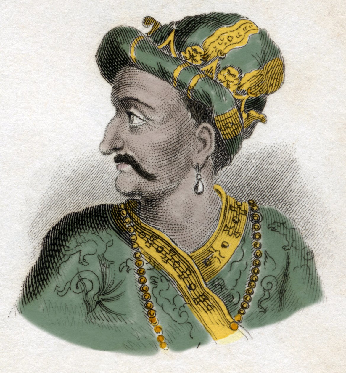 Grand Moghol (Mogol tai Moghul) (todennäköisesti Aurangzeb (1618-1707), joka tunnetaan myös nimellä Alamgir) (Abu Muzaffar Muhiuddin Muhammad Aurangzeb Alamgi) - 1800-luvun kaiverrus - Milano tekijältä Anonymous Anonymous