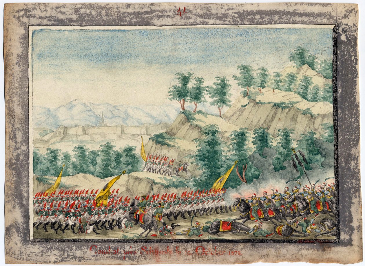 Guerre russo-turque de 1828-1829 - Shumenin linnoituksen piiritys vuonna 1828 - Nimetön - 1829 - Vesiväri paperille - 22x30 - Yksityiskokoelma tekijältä Anonymous Anonymous