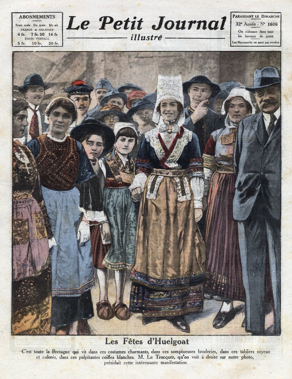Huelgoat juhlii perinteisissä bretonilaisasuissa alueellisten tapojen elvyttämistä edistävän aloitteen yhteydessä. Kuva otettu julkaisusta "" Le petit journal illustrious"" 9.10.1921. Yksityinen kokoelma tekijältä Anonymous Anonymous
