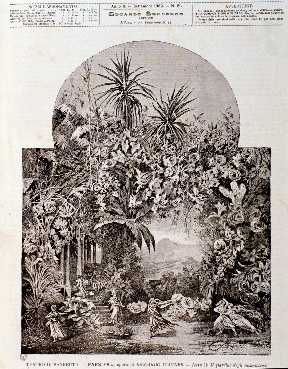 Kuvitus Wagnerin oopperalle Parsifal, joka oli edustettuna vuonna 1882 Bayreuthin teatterissa tekijältä Anonymous Anonymous